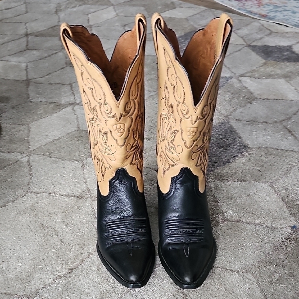 Ariat Black and Tan Heeled Boots with Western Stitching